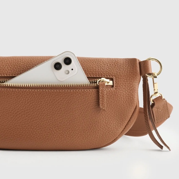 Quince Italian Pebbled Leather Sling Bag, Cognac - Picture 3 of 12